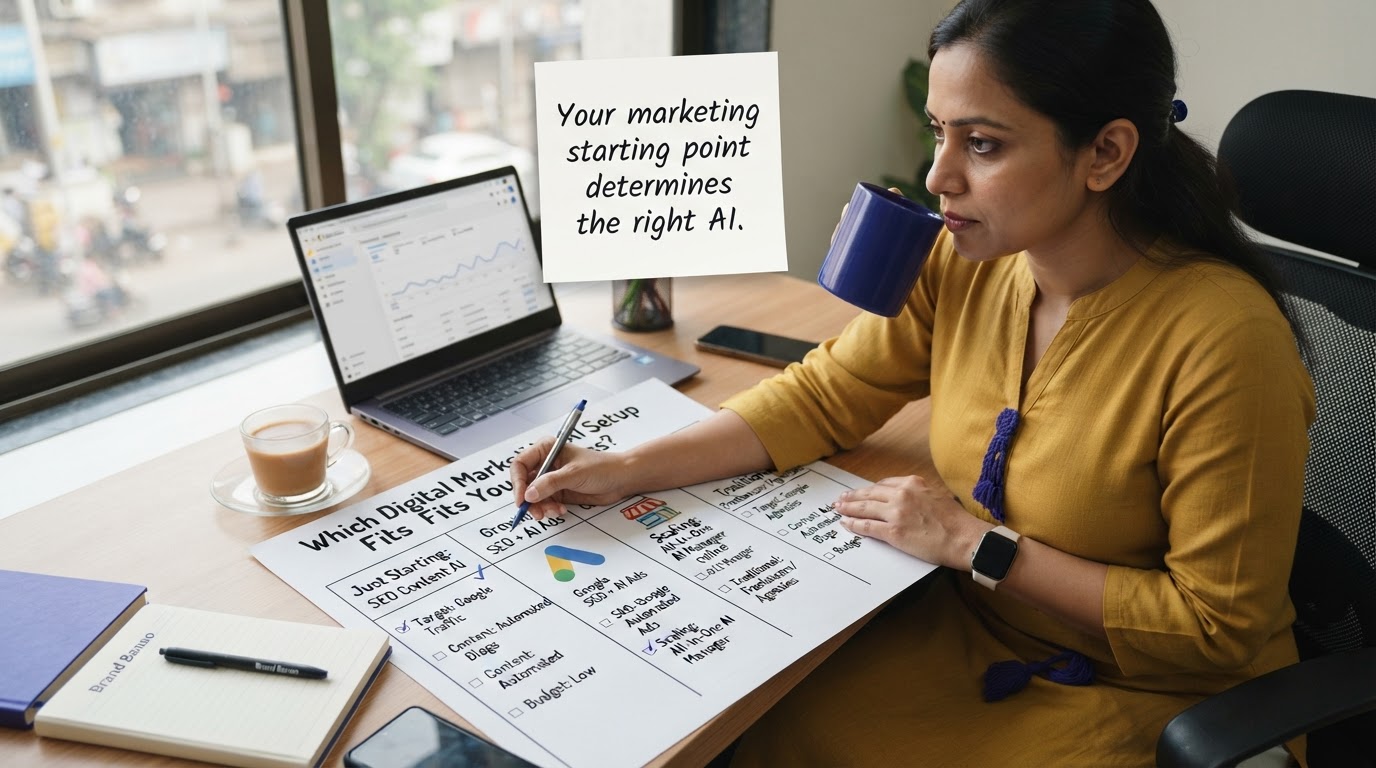 Illustration showing which digital marketing ai setup fits your business?